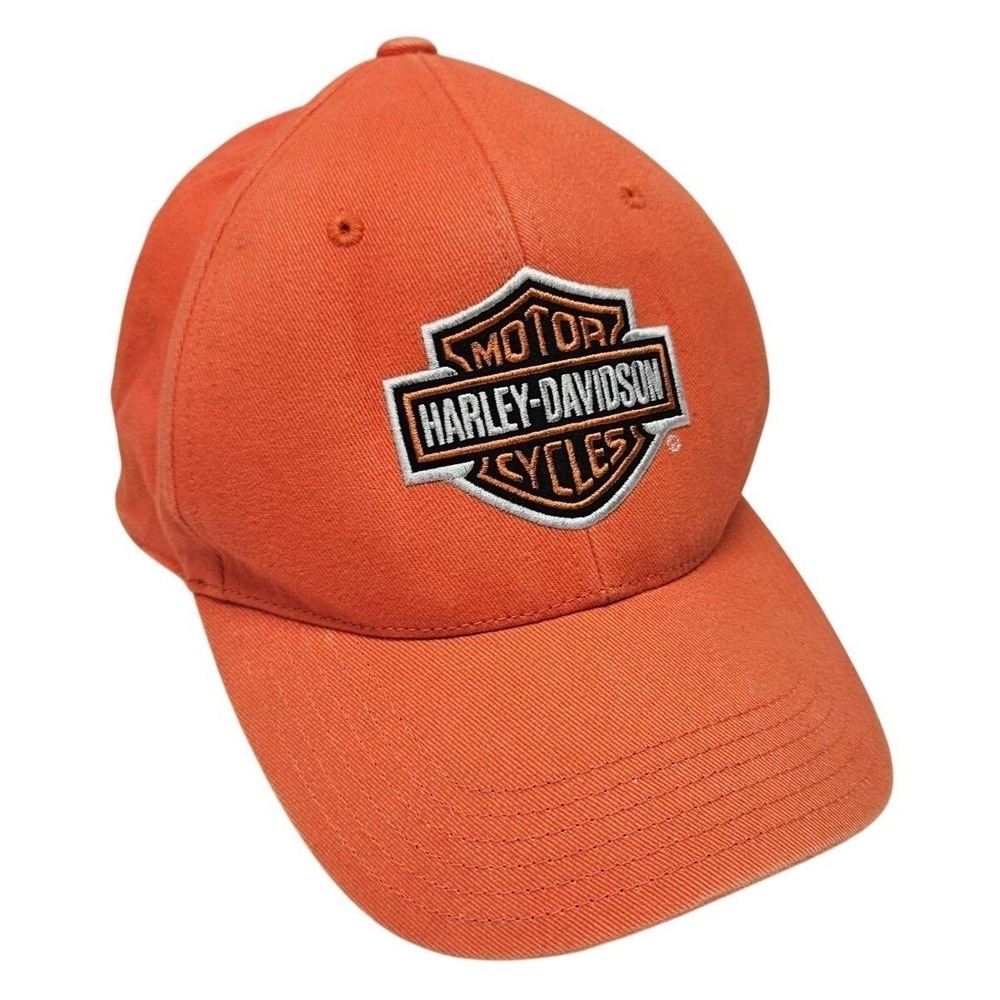 Harley Davidson Bar & Shield Fitted Hat Orange Cotton Cap Size 7 1/4 2004